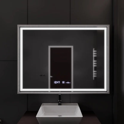 Miroir LED rectangulaire, 120x80 cm, Verite Imperial Silver Motion Glow Marcello, système anti-buée, horloge et thermomètre, intensité variable