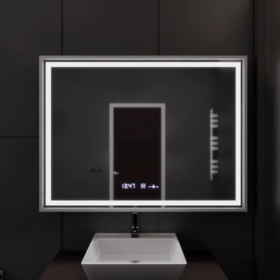 Miroir LED rectangulaire, 120x80 cm, Verite Imperial Silver Motion Glow Marcello, système anti-buée, horloge et thermomètre, intensité variable