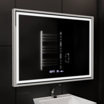 Miroir LED rectangulaire, 80 x 60 cm, Verite Imperial Silver Motion Glow Marcello, système anti-buée, horloge et thermomètre, intensité variable