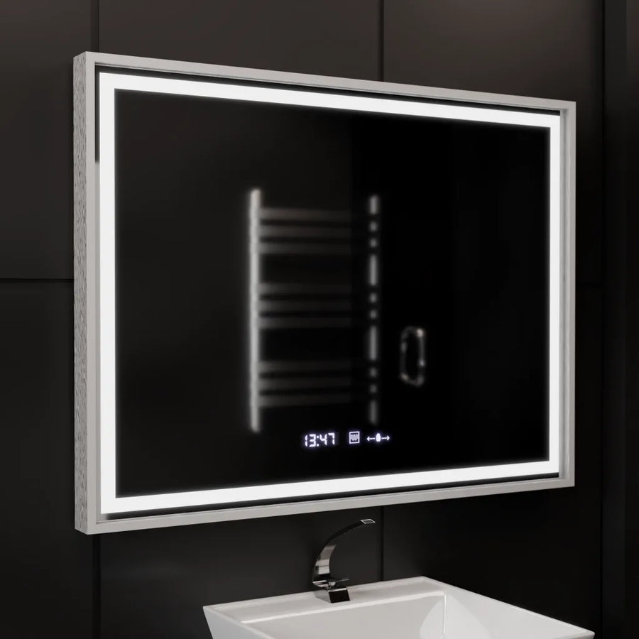 Miroir LED rectangulaire, 80 x 60 cm, Verite Imperial Silver Motion Glow Marcello, système anti-buée, horloge et thermomètre, intensité variable
