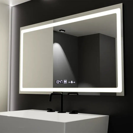 Miroir LED rectangulaire, 120 x 70 cm, capteur Radiant MotionGlow Marcello, système de désembuage, horloge et thermomètre, miroirs Marcello à intensité variable Titre par défaut Alessandro Design