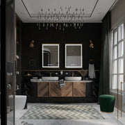 Miroir LED rectangulaire, 50x70 cm, Verite Royale Gold Motion Glow Marcello, système anti-buée, horloge et thermomètre, intensité variable