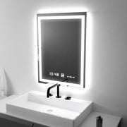 Miroir LED rectangulaire, 45x60 cm, Verite MotionGlow Marcello, système anti-buée, horloge et thermomètre, intensité variable