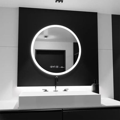 Miroir LED rond 50cm Giulia Sensor MotionGlow Marcello Système anti-buée Horloge & Thermomètre Dimabila
