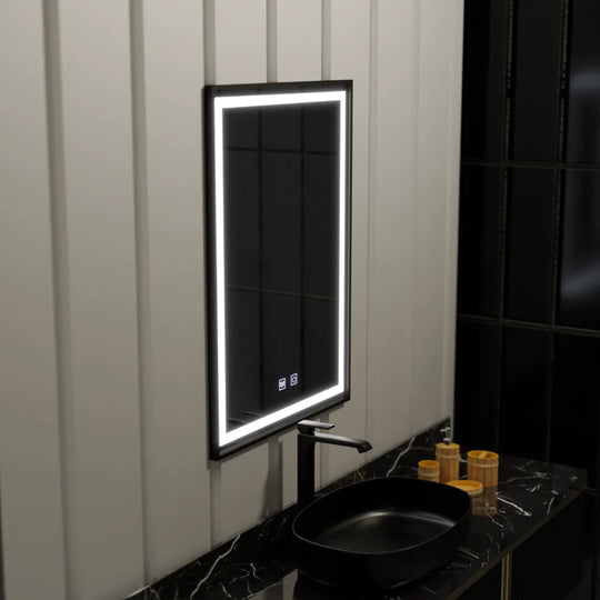 Miroir LED rectangulaire 60x90cm Système de désembuage tactile EDGE, miroirs à cadre noir Korman E Titre par défaut Alessandro Design