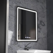 Miroir LED rectangulaire, 75x90 cm, Favola MotionGlow Marcello, système anti-buée, horloge et thermomètre, intensité variable