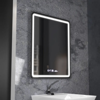 Miroir LED rectangulaire, 75x90 cm, Favola MotionGlow Marcello, système anti-buée, horloge et thermomètre, intensité variable