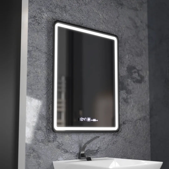 Miroir LED rectangulaire, 75x90 cm, Favola MotionGlow Marcello, système anti-buée, horloge et thermomètre, intensité variable