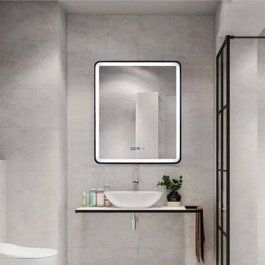 Miroir LED rectangulaire 70x90cm Système de désembuage tactile EDGE, miroirs à cadre noir Korman E Titre par défaut Alessandro Design