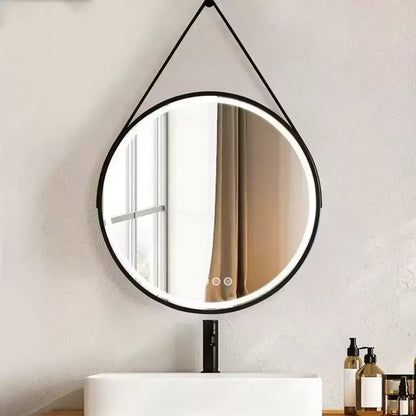 Miroir rond LED, 60 cm, Celeste Majeste Noir Eleve MotionGlow Marcello, système anti-buée, horloge et thermomètre, intensité variable