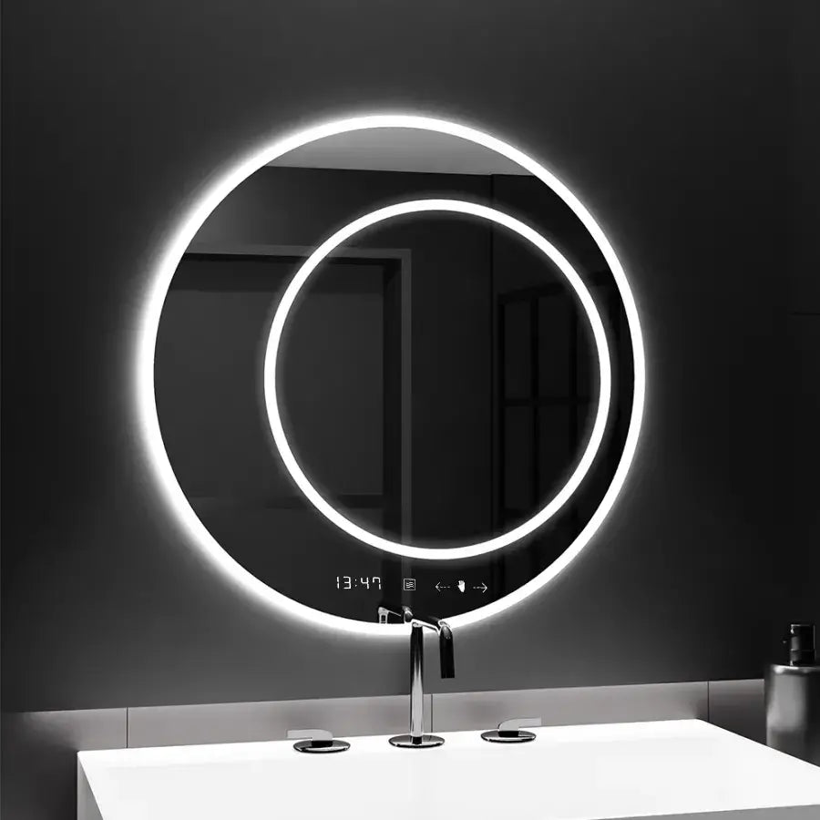 Miroir LED rond, 60 cm, July Touch Marcello, système anti-buée, horloge et thermomètre, intensité variable