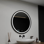 Miroir LED rond, 90 cm, cadre noir horizontal, Basic Touch
