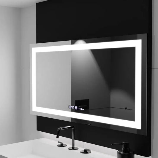 Miroir LED rectangulaire, 160x80cm, Verite MotionGlow Marcello, système anti-buée, horloge et thermomètre, intensité variable