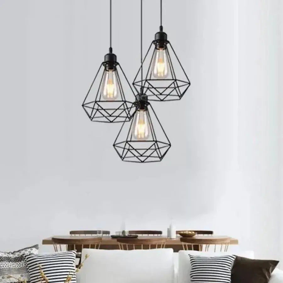 Lustre en forme de diamant, STRUKTUR, 3xE27, Noir, Métal