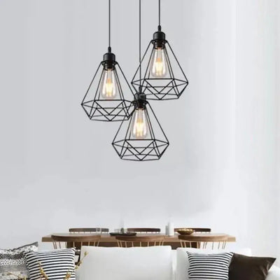 Lustre en forme de diamant, STRUKTUR, 3xE27, Noir, Métal