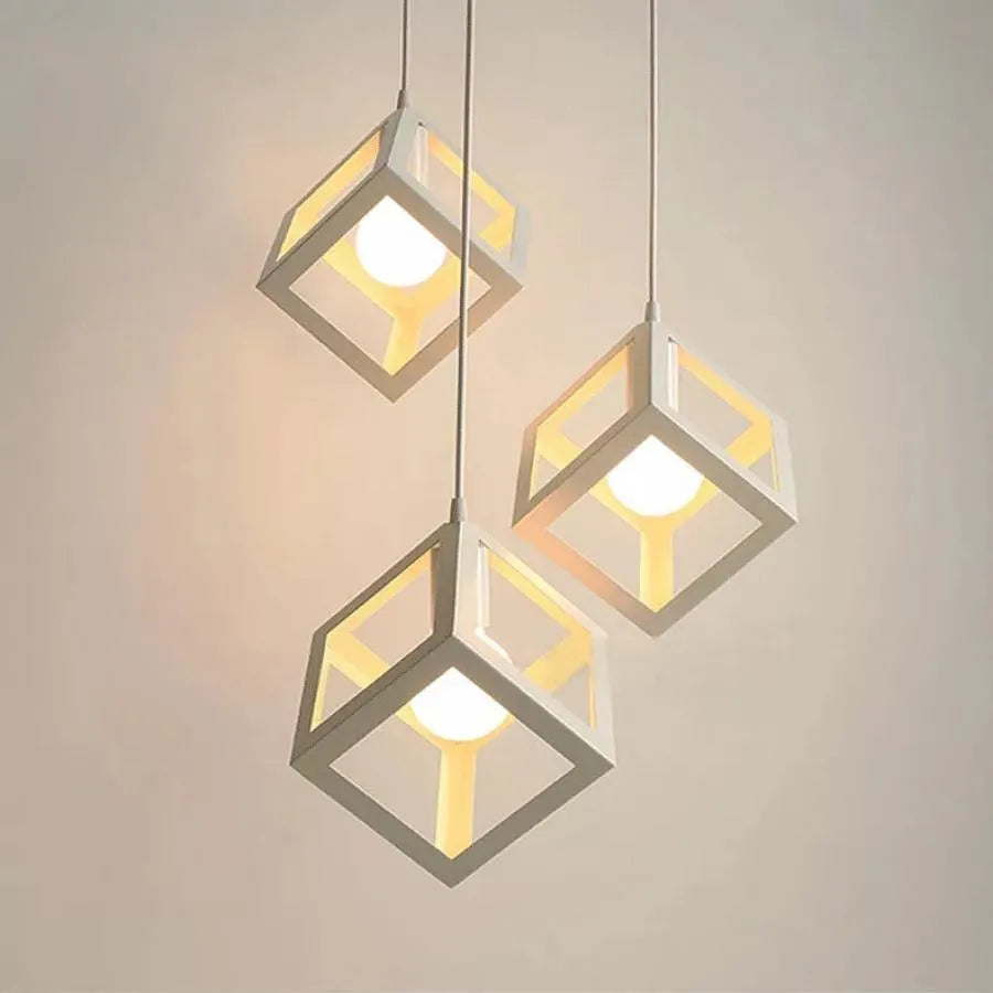 Lustre Forme Cube, STRUCTURE Cluster, 3xE27, Blanc, Métal