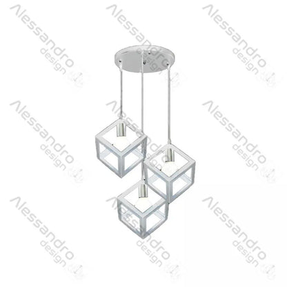 Lustre Forme Cube, STRUCTURE Cluster, 3xE27, Blanc, Métal