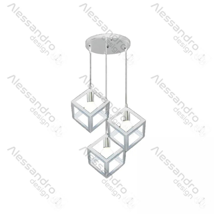 Lustre Forme Cube, STRUCTURE Cluster, 3xE27, Blanc, Métal