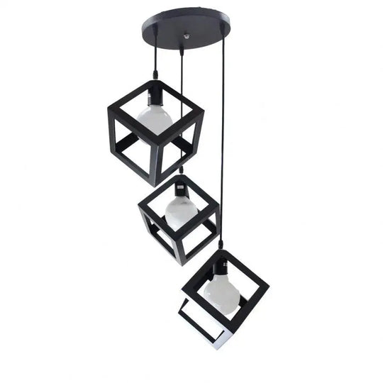 Lustre en forme de cube, cluster STRUKTUR, 3 x E27, noir, lustre en métal industriel par défaut titre Alessandro Design