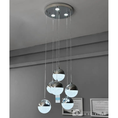 Lustre LED suspendu avec télécommande JEREMIAS 63W, 6 éléments, Lumière Froide/Chaude/Neutre, Gradable, Argent, Hauteur Réglable