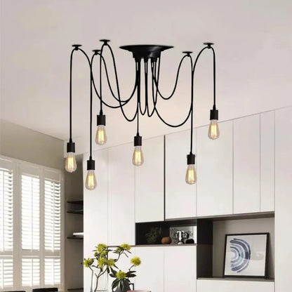 Suspension Spider 6*E27, Noir, Métal
