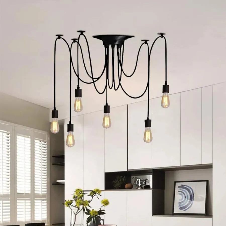 Suspension Spider 6*E27, Noir, Métal