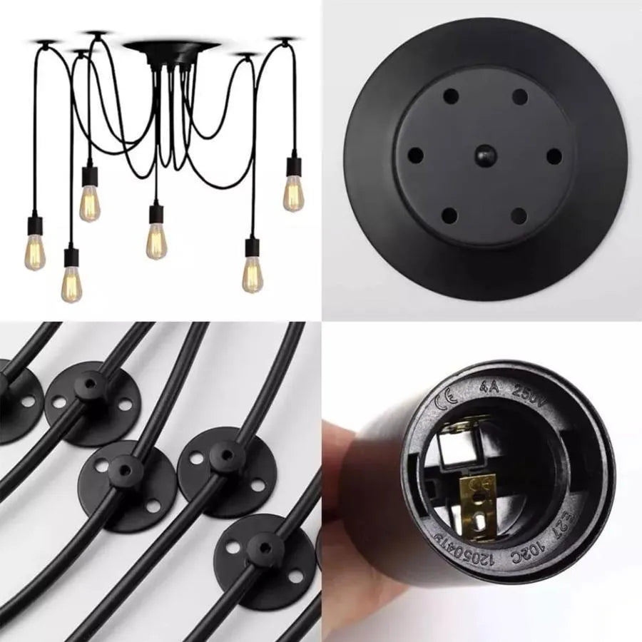 Suspension Spider 6*E27, Noir, Métal