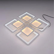 Lustre LED avec télécommande SUSAN 96W, 4 carrés, Lumière Froide/Chaude/Neutre, Dimmable, Blanc