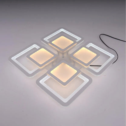 Lustre LED avec télécommande SUSAN 96W, 4 carrés, Lumière Froide/Chaude/Neutre, Dimmable, Blanc