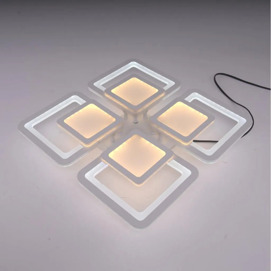 Lustre LED avec télécommande SUSAN 96W, 4 carrés, Lumière Froide/Chaude/Neutre, Dimmable, Blanc