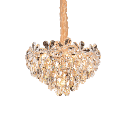 Lustre en cristal, Elégance 7xE27, diamètre 40 cm, doré brillant, hauteur réglable, métal et cristal