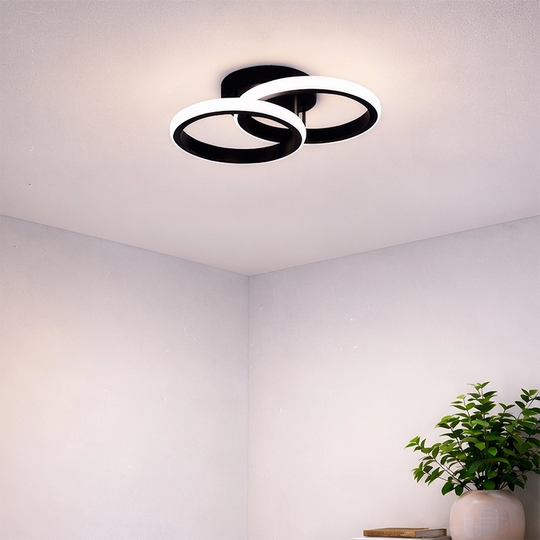Lustre LED VERTEX CIRCULA 21W, 2 Cercles, Structure en Métal, Lumière Froide/Chaude/Neutre 3000K/4000K/6000K, Noir, Lustres LED en Métal Titre par Défaut Alessandro Design