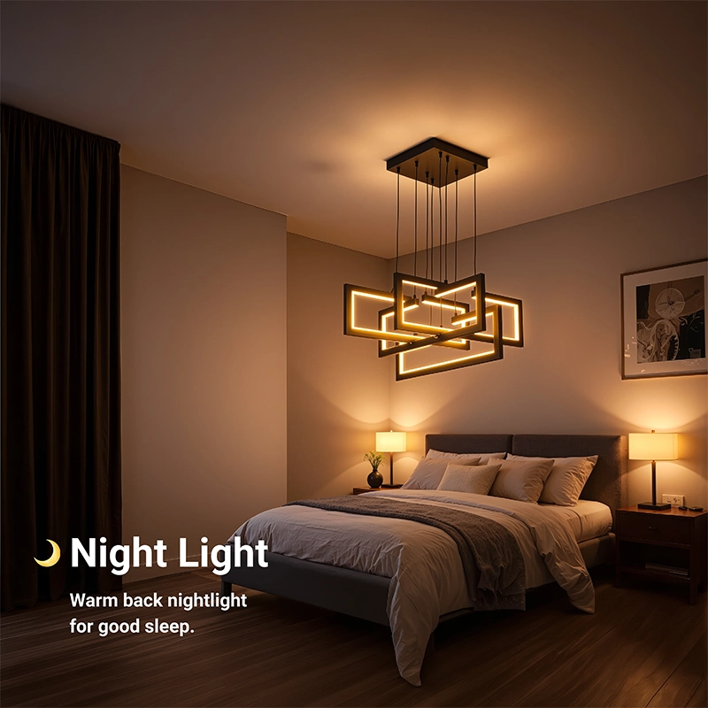 Lustre LED avec télécommande, Suspendu 96W, 4 Éléments, Lumière Froid/Chaud/Neutre, Dimmable, Hauteur réglable, Noir