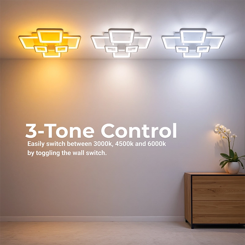 Lustre LED avec télécommande ELLA 119W, 6 carrés, Lumière Froide/Chaude/Neutre, Dimmable, Blanc