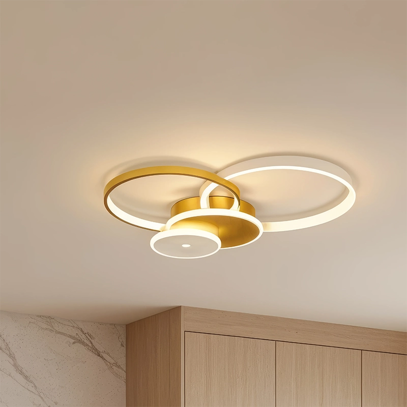 Lustre LED avec télécommande KILLIAN 80W, 4 Cercles, Lumière Froide/Chaude/Neutre, Dimmable, Doré