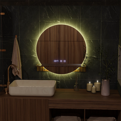 Miroir LED Touch Alfred système de désembuage, horloge et température 60x60 cm avec support intégré