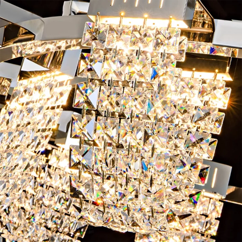 Lustre LED Suspendu, CC370/1200CH, Cristal et Métal, 30W, Télécommande, Lumière Froide/Chaude/Neutre 3000K/4000K/6000K, Éclairage Luxueux