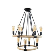 Lustre rustique, 10*E27, marron, métal et ficelle