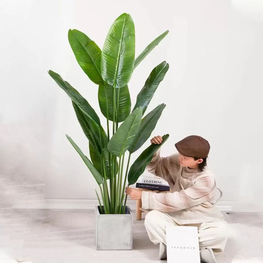 Plante artificielle oiseau de paradis (Strelitzia Nicolai), 16 feuilles, sans pot, 180 cm, plantes d'intérieur artificielles vertes, titre par défaut Alessandro Design