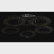 Lustre LED avec télécommande et cristal ALANUBIS 80W, 5 Cercles, Lumière Froide/Chaude/Neutre, Dimmable, Chrome Brillant