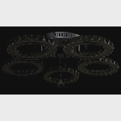 Lustre LED avec télécommande et cristal ALANUBIS 80W, 5 Cercles, Lumière Froide/Chaude/Neutre, Dimmable, Chrome Brillant