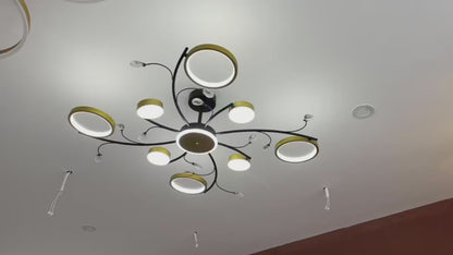 KARINA Lustre LED avec télécommande, 65 W, 8 éléments, lumière chaude/froide/neutre, variable, doré