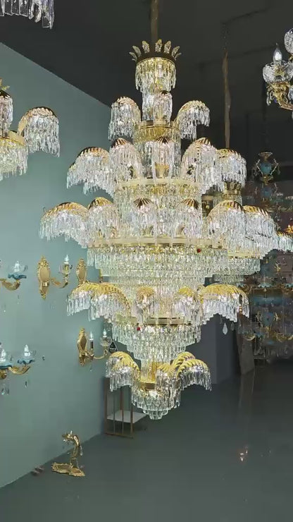 Lustre en cristal CC8043/600H1800GD, diamètre 60 cm, hauteur 180 cm, or brillant, hauteur réglable, design élégant