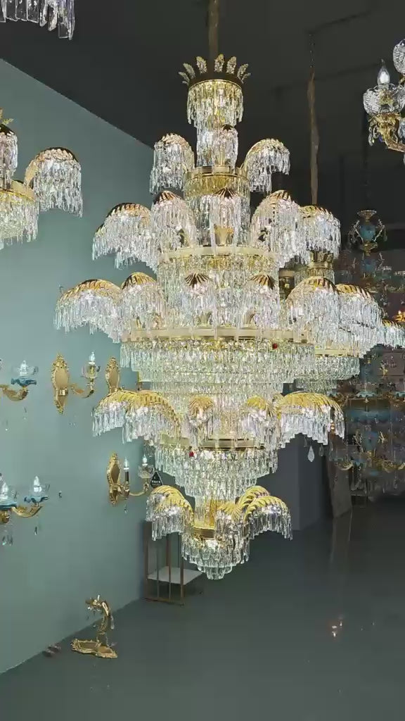 Lustre en cristal CC8043/600H1800GD, diamètre 60 cm, hauteur 180 cm, or brillant, hauteur réglable, design élégant