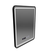 Miroir LED Tactile LUCIDA Système de Désembuage, Horloge et Température 50x70 cm Cadre Noir Brossé