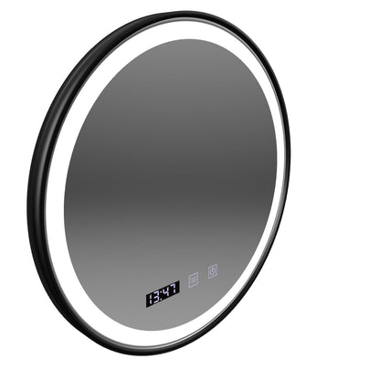 Miroir tactile LED NOVARA système anti-buée, horloge et température 90 cm cadre noir brossé