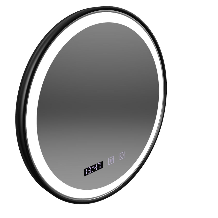 Miroir tactile LED NOVARA système anti-buée, horloge et température 90 cm cadre noir brossé