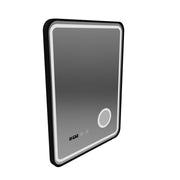 Ulrich Miroir Tactile LED Système de Désembuage, Horloge et Température Loupe Cosmétique Cadre Noir Brossé 60x80 cm