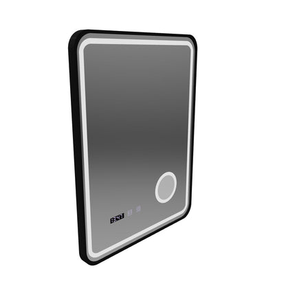 Ulrich Miroir Tactile LED Système de Désembuage, Horloge et Température Loupe Cosmétique Cadre Noir Brossé 60x80 cm