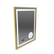 CLARUS Miroir Tactile LED Système de Désembuage, Horloge et Température Loupe Cosmétique Cadre Or Brossé 60x80 cm